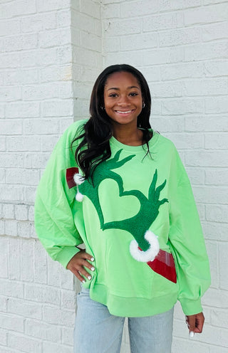 Queen of Sparkles Green Hand Heart Sweatshirt- CHRISTMAS,CHRISTMAS CHEER,CHRISTMAS GRAPHIC TEE,Christmas Longsleeve,CHRISTMAS SHIRT,christmas sweatshirt,Christmas tee,christmas top,curv,Curvy,Grinch,MERRY CHRISTMAS,QUEEN,queen of sparkles,QUEEN OF SPARKLES PLUS SIZE,QUEEN OF SPARKLES SWEATER,QUEEN OF SPARKLES TEE,QUEEN OF SPARKLES TSHIRT,Seasonal,sparkle season,Tops-Ace of Grace Women's Boutique