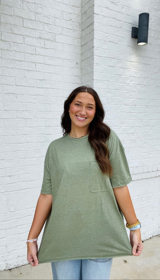 Olive Oversized Boyfriend Tee- Boyfriend, clothing, Curvy, FALL, fall clothes, fall transition, olive, olive top, oversized, OVERSIZED TEE, OVERSIZED TOP, PLUS, plus size, pocket shirt, pockets, Tops-Ace of Grace Women's Boutique