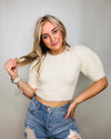 Cream Cropped Puff Sleeve Top- cropped sweater, fuzzy sweater, knit sweater, SWEATER.-Ace of Grace Women's Boutique