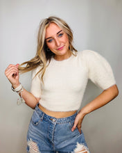 Cream Cropped Puff Sleeve Top