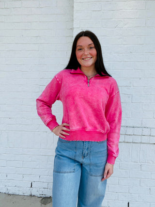 Half Zip Pullover- Acid,clothing,fall clothes,outerwear,pink pullover,pullover,Scooba,Scuba,Tops-Ace of Grace Women's Boutique