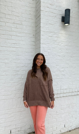 Oversized Drop Shoulder Sweater- brown sweater, clothing, Curvy, fall clothes, oversized sweater, plus size sweater, Tops-Ace of Grace Women's Boutique