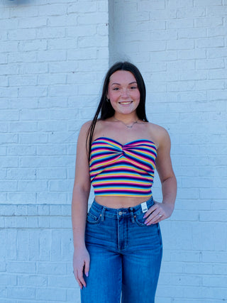 Strapless Striped Crop Top- clothing, strapless, STRAPLESS TOP, STRIPED, STRIPED TOP, TOP, Tops-Ace of Grace Women's Boutique
