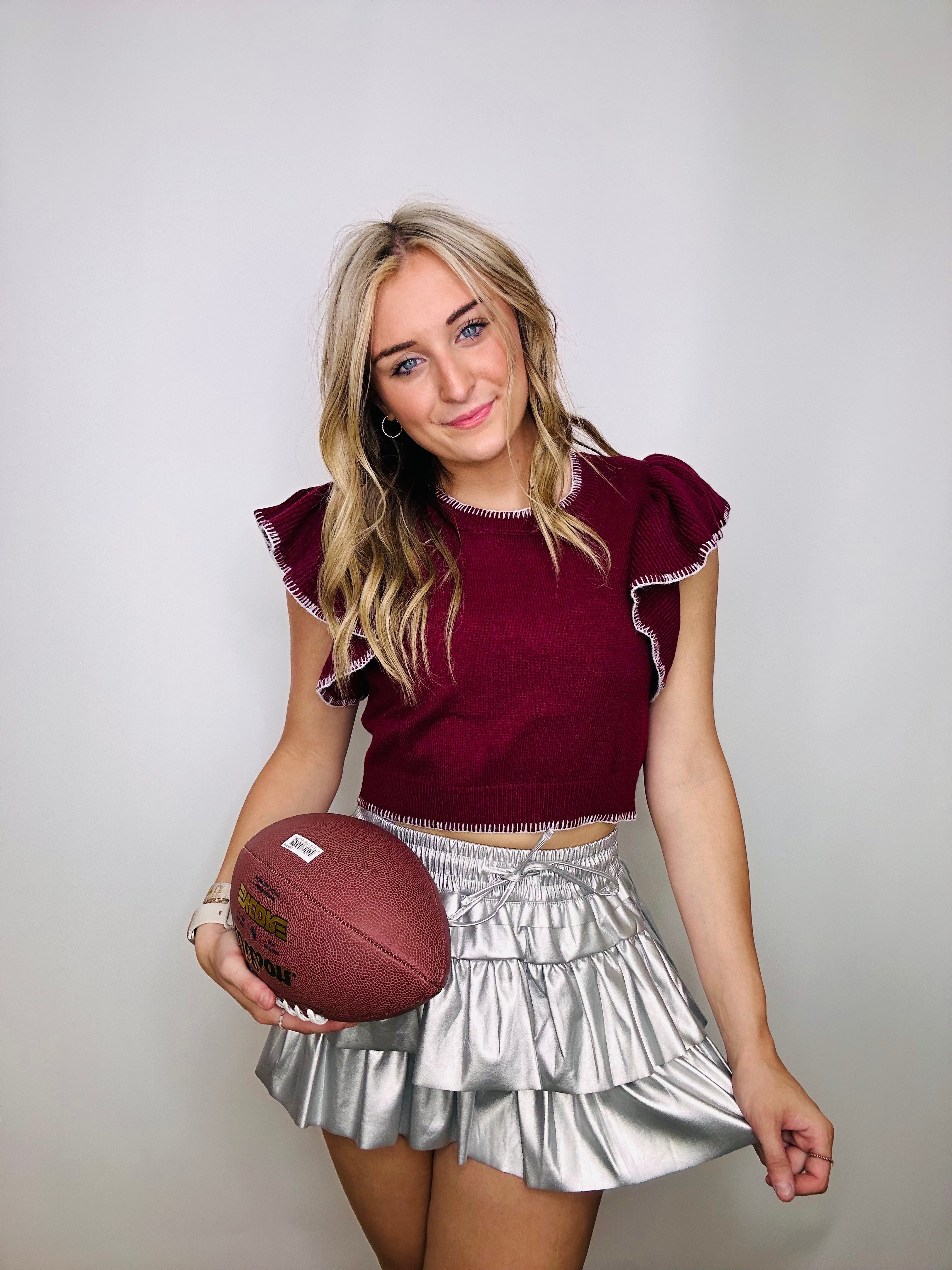 Classic Cropped Ruffle Sleeve Sweater
