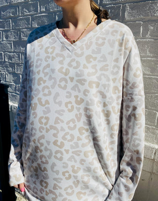 Cream Animal Print V-Neck Top- animal,ANIMAL PRINT,clothing,curv,Curvy,high tops,LEOPARD,Tops-Ace of Grace Women's Boutique