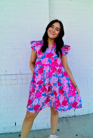 Pink Floral Dress with Ric Rac Trim- Curvy,dresses & rompers,Easter,Easter dress,floral,floral dress,floral pattern,floral print,florals,PLUS,Ric rac,SPRING,Spring dress-Ace of Grace Women's Boutique