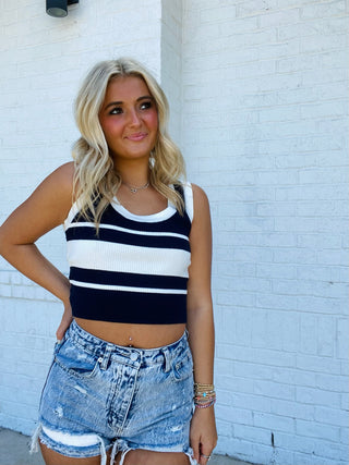 Navy Ribbed Sweater Tank- blue tank, BLUE TANK TOP, CROPPED TANK, CROPPED TANK TOP, game, game day, Game day shirt, NAVY, Navy blue, ole miss, ribbed, RIBBED CROP TOP, RIBBED FABRIC, ribbed sweater, RIBBED TANK, RIBBED TANK TOP, RIBBED TOP, Scoopneck, summer tank, SWEATER TANK, tank, tank top, Tops-Ace of Grace Women's Boutique