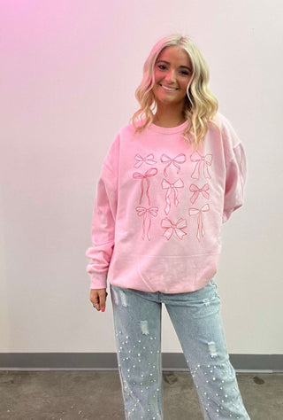 MADELYNN GRACE Pink Ribbon Sweatshirt - LAST ONE SIZE LARGE- BOWS, clothing, COMFY, comfy sweatshirt, Curvy, HOT PINK, LIGHT PINK, MadelynnGrace, pink, pink sweatshirt, pink top, ribbon-Ace of Grace Women's Boutique