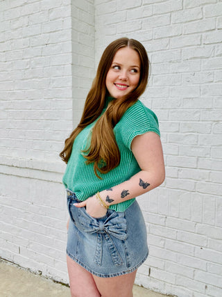 Denim Bows Mini Skirt- BLUE DENIM,Bottoms,BOW,Bow detail,BOWS,DARK DENIM,denim,denim color,denim shorts,denim skirt,denim skort-Ace of Grace Women's Boutique