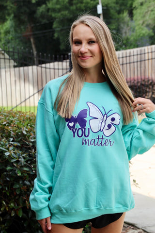 You Matter Sweatshirt • Allie from Alabama- Alabama, Allie, Allie from alabama, butterflies, butterfly, butterfly tee, clothing, comfy sweatshirt, Curvy, green sweatshirt, grey sweatshirt, Matter, mauve sweatshirt, Merch, oversized sweatshirt, pink sweatshirt, plus size sweatshirt, plus sweatshirt, purple sweatshirt, sweatshirt, SWEATSHIRTS, Tops, You matter-Ace of Grace Women's Boutique