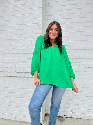 Green Collared Top- CHRISTMAS, Christmas Longsleeve, clothing, FALL, fall clothes, GREEN, Green shirt, green top, kelly green, Tops-Ace of Grace Women's Boutique