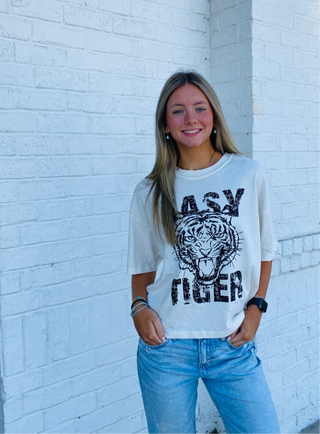 Easy Tiger Graphic tee- crop, crop top, CROPPED, easy, graphic, GRAPHIC TEE, Graphic Tees, graphic tshirt, TIGER, TIGER GRAPHIC TEE, Tops-Ace of Grace Women's Boutique