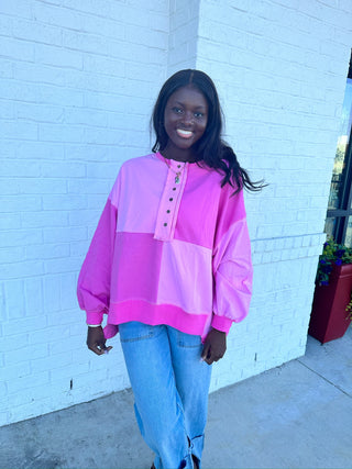 Color Block Multi Sweatshirt- clothing, GREEN, green sweatshirt, oversized sweatshirt, pink, pink sweatshirt, Tops-S-Pink-Ace of Grace Women's Boutique