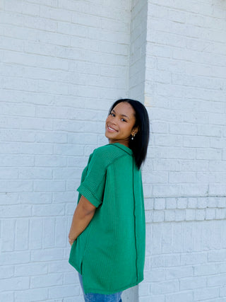 Green Corded V-neck Top- clothing,Curvy,PLUS,plus size,ribbed,Tops-Ace of Grace Women's Boutique