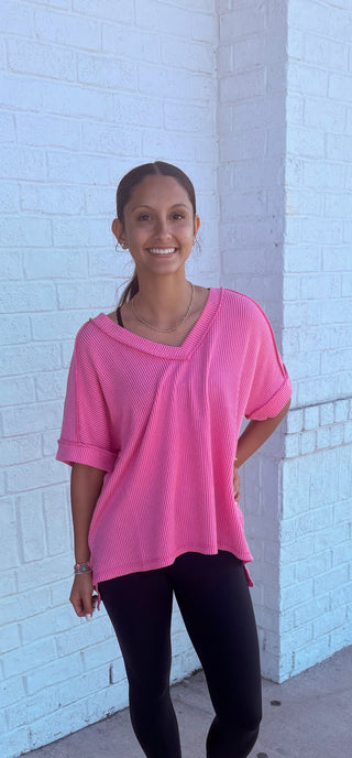 Corded Ribbed V-neck Top- Corded,Curvy,Fabric Corded,Tops-Ace of Grace Women's Boutique