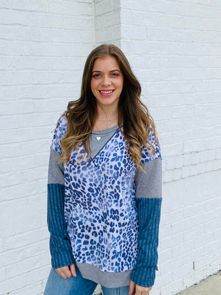 Ribbed Sleeve Leopard Tri-Blend Top- animal,ANIMAL PRINT,Curvy,LEOPARD,LEOPARD PRINT,leopard top,PLUS,plus size,plus size sweatshirt,plus sizes,Tops-Ace of Grace Women's Boutique