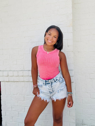 High Rise Acid Wash Frayed Denim Shorts- Acid,Bottoms,clothing,denim,denim shorts,shorts-Ace of Grace Women's Boutique