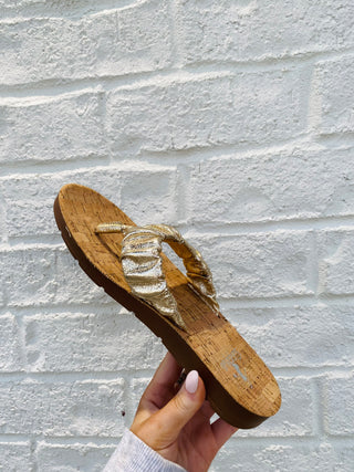 Gold Cool Off Sandal by Corky’s- CORKY,Corkys,Corky’s,FOOTWEAR,GOLD,GOLD SANDALS,nude sandals,SANDALS,Shoes,SLIP ON SANDALS,tan sandals-Ace of Grace Women's Boutique