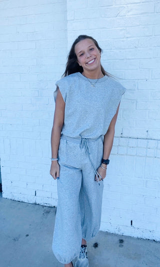 Athletic Jogger Jumpsuit- active romper,Athleisure,athlete,athletic,athletic one piece,athletic romper,clothing,dresses & rompers,JUMPSUIT,ROMPER,Tee romper-Gray-S-Ace of Grace Women's Boutique