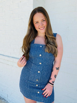 Button Down Mini Dress- blue dress, clothing, colorful dress, DENIM DRESS, dress, dresses & rompers, Dressy, game, game day, game day dress, GRADUATION DRESS, mini dress, Party dress, PLAID DRESS, recruitment, RUSH, summer dress-Ace of Grace Women's Boutique