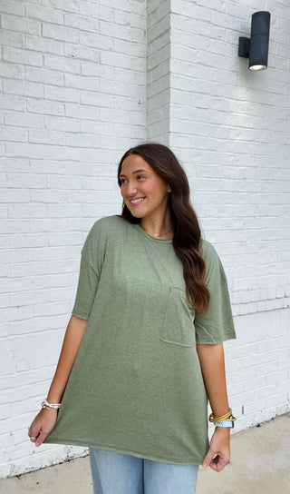 Olive Oversized Boyfriend Tee- Boyfriend, clothing, Curvy, FALL, fall clothes, fall transition, olive, olive top, oversized, OVERSIZED TEE, OVERSIZED TOP, PLUS, plus size, pocket shirt, pockets, Tops-Ace of Grace Women's Boutique