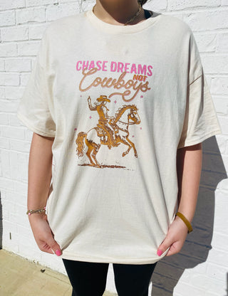 Chasing Dreams Not Cowboys Tee- blue graphic tee,clothing,Curvy,graphic,Tops-Ace of Grace Women's Boutique