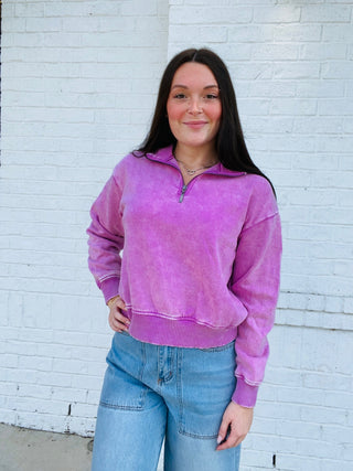 Half Zip Pullover- Acid,clothing,fall clothes,outerwear,pink pullover,pullover,Scooba,Scuba,Tops-Lavender-S-Ace of Grace Women's Boutique