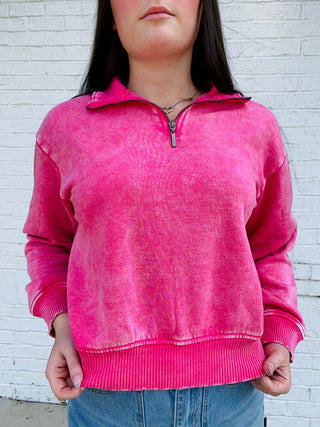 Half Zip Pullover- Acid,clothing,fall clothes,outerwear,pink pullover,pullover,Scooba,Scuba,Tops-Ace of Grace Women's Boutique