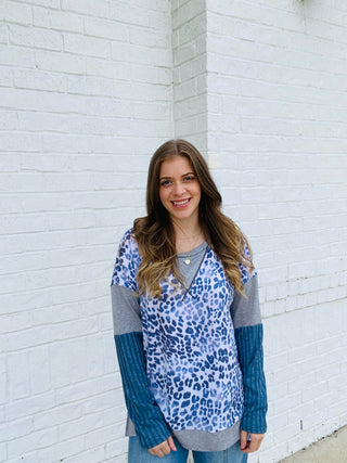 Ribbed Sleeve Leopard Tri-Blend Top- animal,ANIMAL PRINT,Curvy,LEOPARD,LEOPARD PRINT,leopard top,PLUS,plus size,plus size sweatshirt,plus sizes,Tops-Ace of Grace Women's Boutique