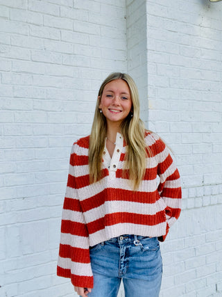 Striped Bell Sleeve Sweater- BEIGE,BLACK,black sweater,brown sweater,button up sweater,clothing,cream sweater,CROCHET SWEATER,knit sweater,leopard sweater,Rust,Sale,Stripe,STRIPED,STRIPED SWEATER,SWEATER,sweaters,Tops-Ace of Grace Women's Boutique