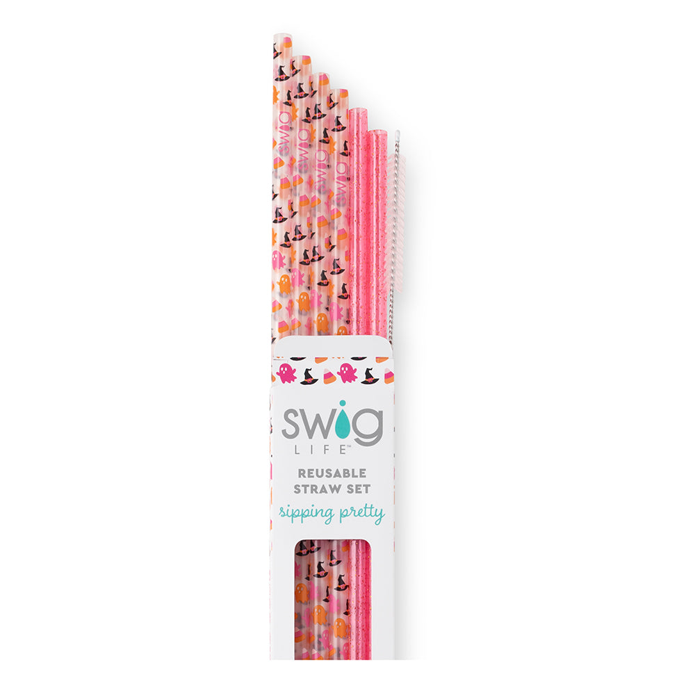 Swig Hey Boo Halloween Reusable Straw Set