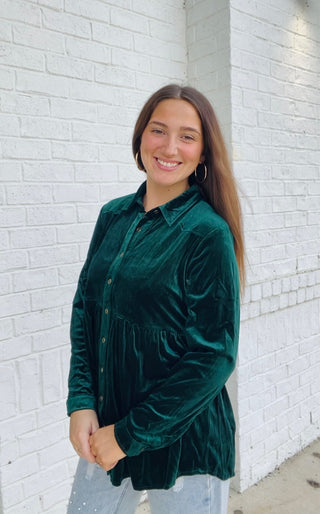 Green Velvet Tunic Top- christmas dress,Christmas Longsleeve,CHRISTMAS SHIRT,christmas top,clothing,emerald green,GREEN,Green shirt,green top,MERRY CHRISTMAS,Seasonal,Tops,velvet,velvet top-Ace of Grace Women's Boutique