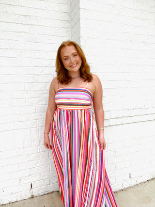 Colorful Smocked Spaghetti Strap Dress- beach, beach dress, BEACH OUTFIT, dresses & rompers, MAXI, maxi dress-Ace of Grace Women's Boutique