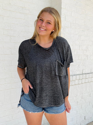 Black Burnout Tee- BLACK,Burnout,pocket shirt,Sheer,summer,Thin,Toos,Tops-Ace of Grace Women's Boutique