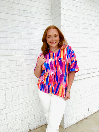 Multicolor Feather V-neck Top- Curvy, Perfect for work, summer work top, Tops, work, Work tank, WORK TOP-Ace of Grace Women's Boutique