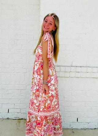Floral Midi Dress with Tie Straps- beach,beach dress,BOW,dresses & rompers,floral,floral dress,LOVE,Love shack,Love shack fancy,Loveshack,Midi Dress,stoney clover-Ace of Grace Women's Boutique