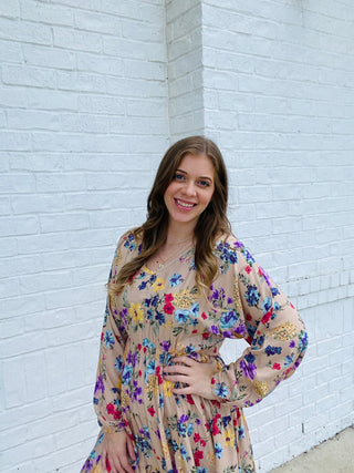 FLORAL LONG SLEEVE TIERED DRESS- Curvy,Dresses & Rompers,floral,floral dress,plus,plus dress-Ace of Grace Women's Boutique