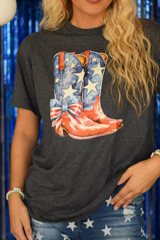 Patriotic Boots Tee- 4th of july, AMERICA, AMERICAN FLAG, Curvy, graphic T-shirt, GRAPHIC TEE, Graphic Tees, graphic tshirt, July, July 4, July 4th, Memorial, Memorial Day, patriotic, plus size graphic tee, Seasonal, Tops-Ace of Grace Women's Boutique