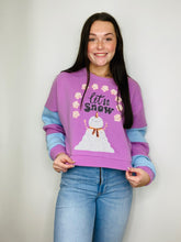 Let It Snow Cropped Color Block Sleeve Pullover