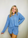 Blue V Neck Knit Sweater Set- 2 piece set, COZY SET, LOUNGE SET, MATCHING SET, SET, SLEEP SET, TWO PIECE SET-Ace of Grace Women's Boutique