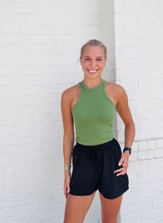 Green Seamless Ribbed Tank Top- clothing,GREEN,Halter,HALTER NECK,HALTER NECK TOP,halter top,ribbed,RIBBED TANK,RIBBED TANK TOP,summer,summer tank,tank,tank top,Tops-Ace of Grace Women's Boutique