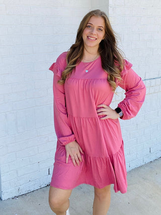 TIERED RUFFLE DETAIL DRESS - PINK- colorful dress,Curvy,dress,dresses & rompers,Dressy,Midi Dress,plus dress,plus size dress,teacher-Ace of Grace Women's Boutique