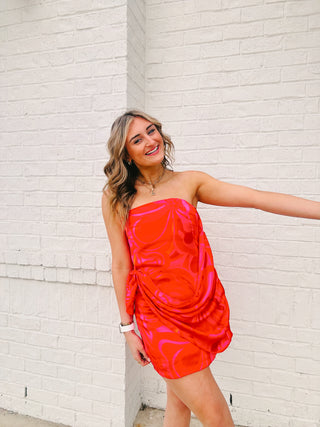 Vibrant Multi Silk Strapless Dress- babydoll dress, clothing, dresses & rompers, HOT PINK DRESS, mini dress, pink dress, red dress, Sale-Ace of Grace Women's Boutique