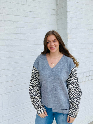 Animal Print Distressed Sweater- clothing,Curvy,plus,Tops-Ace of Grace Women's Boutique