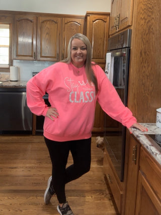 Stay Classy Sweatshirt • Miranda- black sweatshirt, Classy, comfy sweatshirt, Corn dip, Curvy, graphic, graphic T-shirt, GRAPHIC TEE, Graphic Tees, graphic tshirt, green sweatshirt, grey sweatshirt, Merch, Miranda, oversized sweatshirt, pink sweatshirt, plus size sweatshirt, plus sweatshirt, Stay classy, sweatshirt, SWEATSHIRTS, Tops-Ace of Grace Women's Boutique