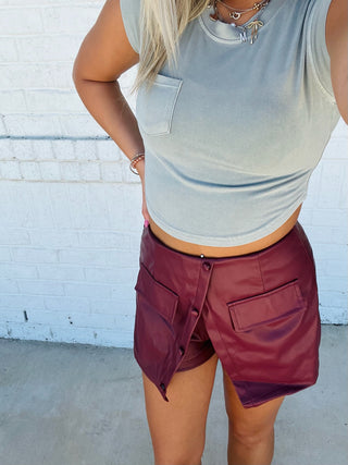 Split Front Button Down Skort | 2 colors- BLACK LEATHER SKIRT, black skirt, black Skort, Bottoms, clothing, fall skirt, game, game day, game day dress, game day skort, gameday, leather skirt, LEATHER SKORT, MAROON, maroon dress, maroon shorts, maroon skirt, skirt, skort-Ace of Grace Women's Boutique