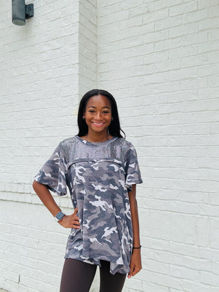 Camo Print Sequin Contrast Top- camo,camo shirt,camo top,Camouflage,SEQUIN,sequin top,SEQUINS,Tops-Ace of Grace Women's Boutique
