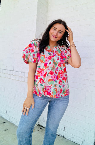 Floral Print Balloon Sleeve Top- clothing,floral,floral pattern,floral print,FLORAL TOP,florals,SPRING,Spring shirt,summer,Tops-Ace of Grace Women's Boutique