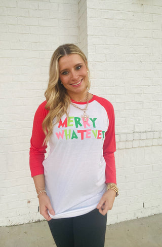 Merry Whatever Quarter Sleeve Top- CHRISTMAS,Christmas Longsleeve,CHRISTMAS SHIRT,Christmas tee,christmas top,curv,Curvy,LONG SLEEVE,long sleeve top,long sleeves,merry,MERRY CHRISTMAS,MERRY CHRISTMAS Y’ALL,merry every thing,PLUS,Seasonal,Tops-Ace of Grace Women's Boutique