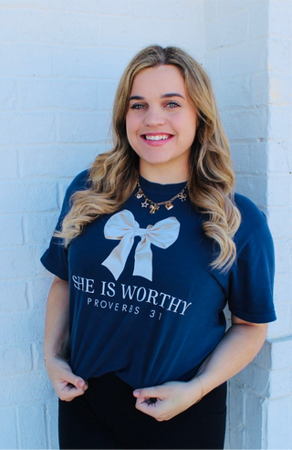 Hannah Lane - She is Worthy Comfort Colors T-Shirt- Curvy,Hannah,Hannahlane,Tops,Worthy-Ace of Grace Women's Boutique
